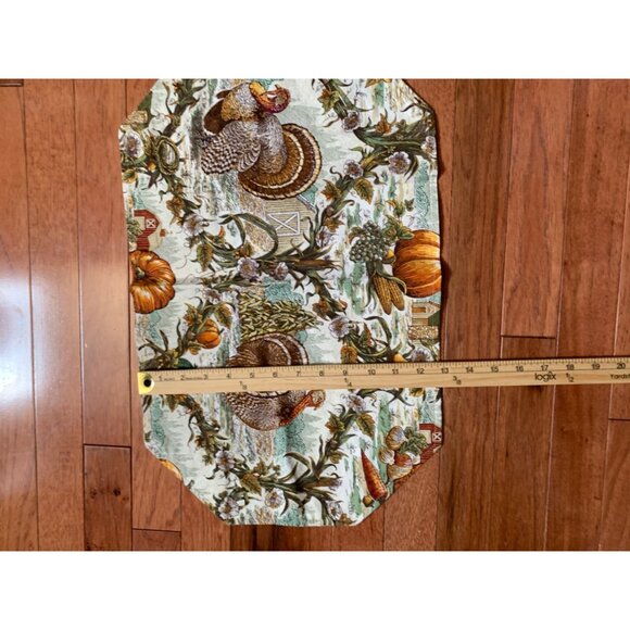 Thanksgiving Harvest Table Runner & Doily Turkeys Pumpkins Green Tassels 42x20 - Picture 9 of 9